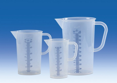 Jarra Plástica Transparente Graduada con Relieve azul 5000 Ml PP. Marca: VITLAB                      