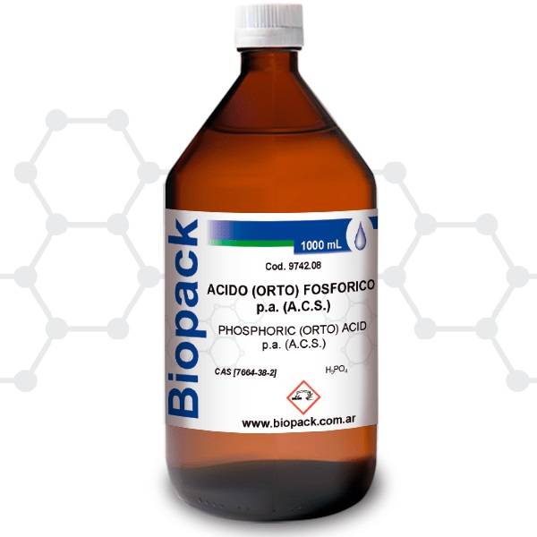 Acido Fosfórico (Orto) 85% Purísimo x 1000 Ml. Marca: BIOPACK