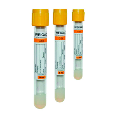 Tubo de Suero con Gel y Acelerador 13x100mm x 5ml Amarillo x 100 unidades WEIGAO